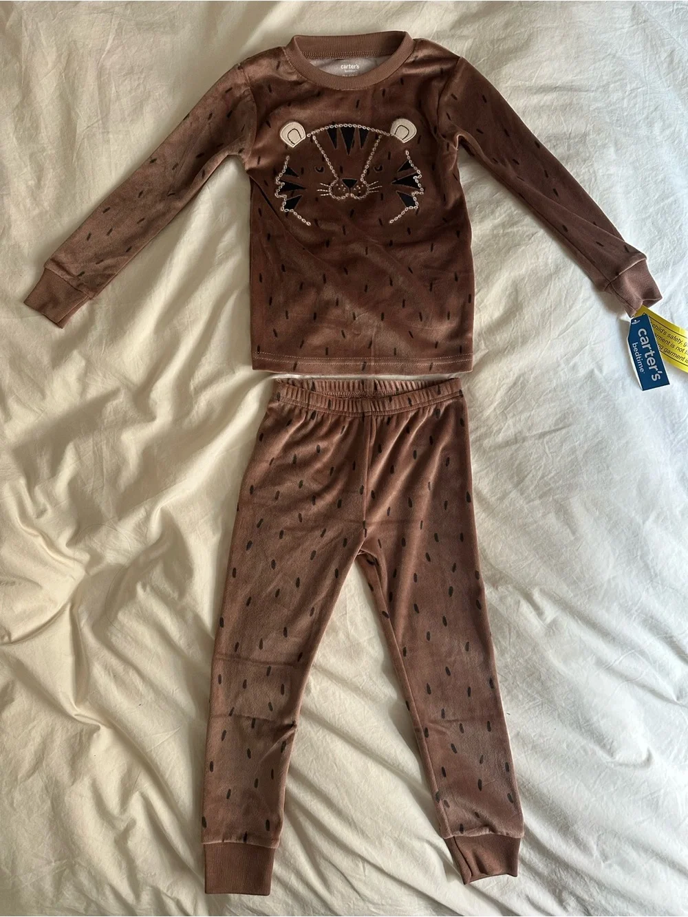 NWT Carter's Bedtime Brown Tiger Animal Print Pajama Set Toddler 3T